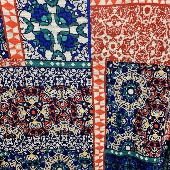 Cable & Gauge Womens 1X Short Sleeve Blouse Viscose Lightweight Boho Patchwork - Picture 5 of 13